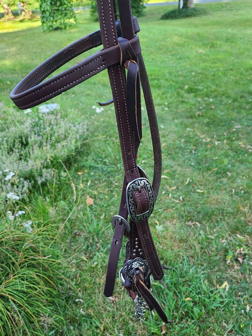 Weaver Western Harness Leather Headstall & 5/8" 8' Split Reins & 2 Curbs